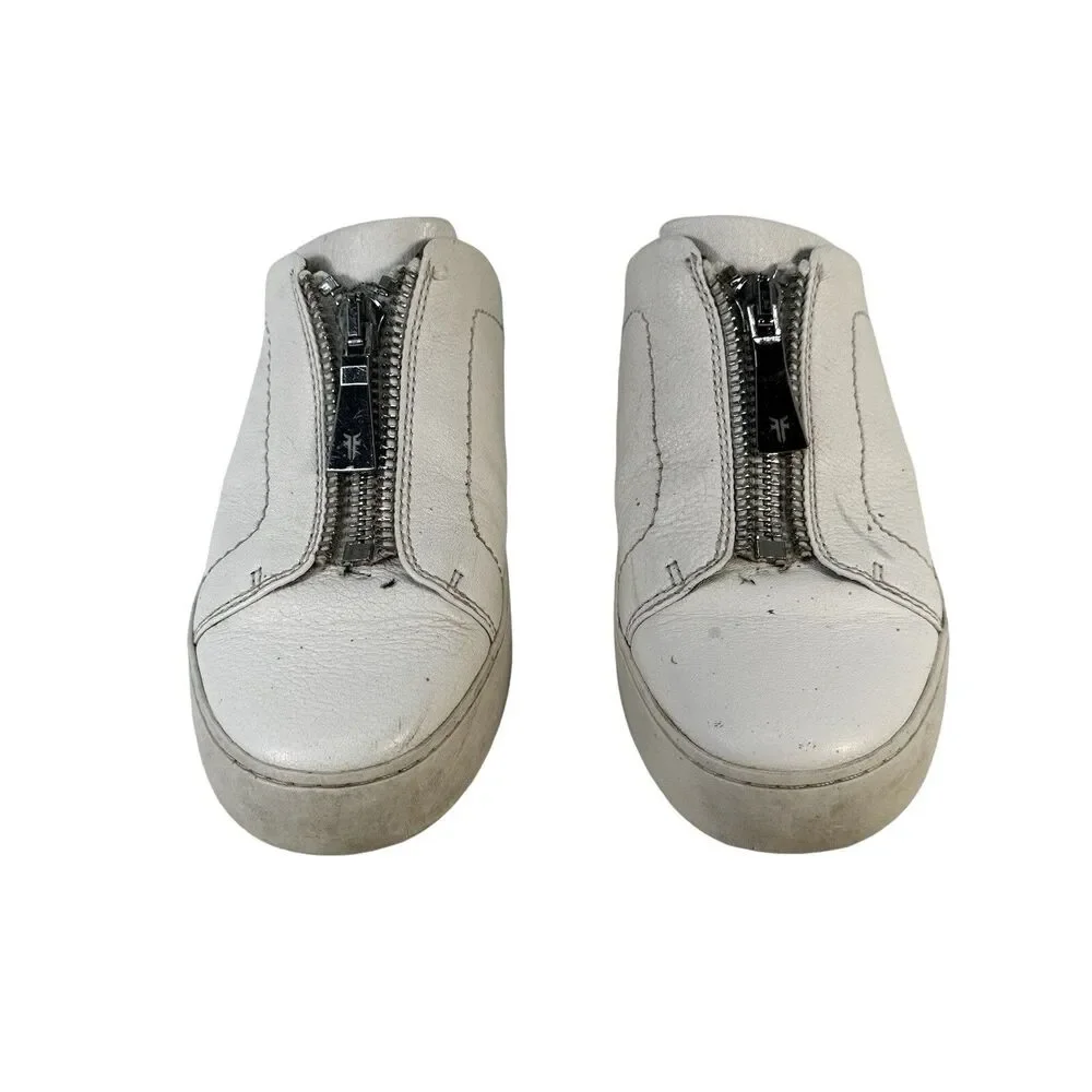 Frye Lena Zip Low White Leather Sneakers Womens Size 8 M Slip-on Mules